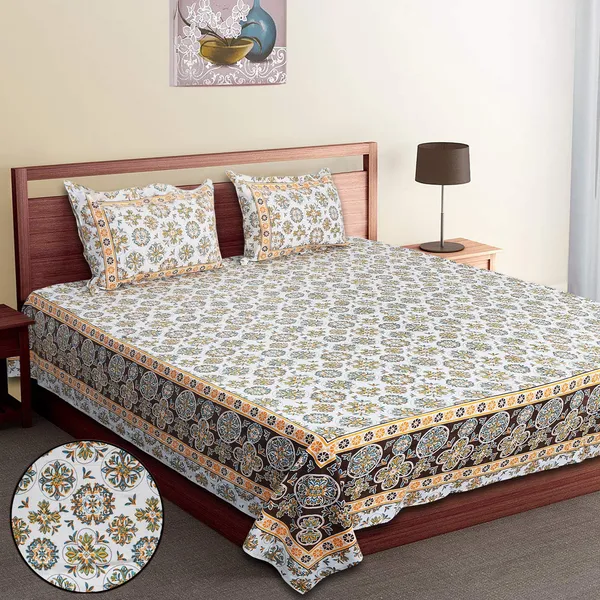 Yellow_Cotton_Heritage_Lattice_Double_Bedsheet_With_Pillow_Cover_120X120_Cm